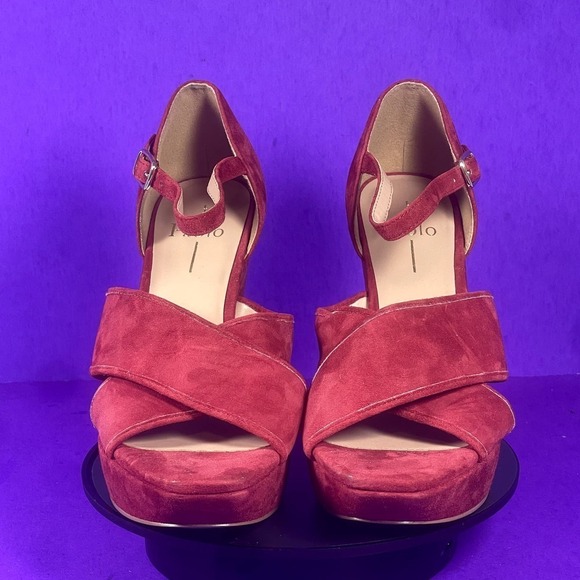 Linea‎ Paolo Red Suede Criss-Cross Ankle Strap Sandals Women's Size 7.5-NEW - Picture 3 of 10